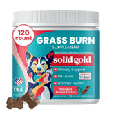 Solid Gold dog-pee-grass-repair-chews bottle-pour shows bacon flavor for easy dosing and lawn-friendly urine support