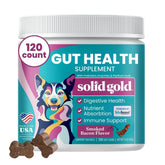Solid Gold dog probiotics bacon chews in bowl promote gut health and digestion