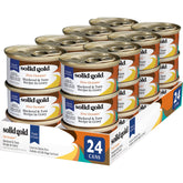 Solid Gold Five Oceans wet cat food can with mackerel and tuna in gravy promotes hydration and protein