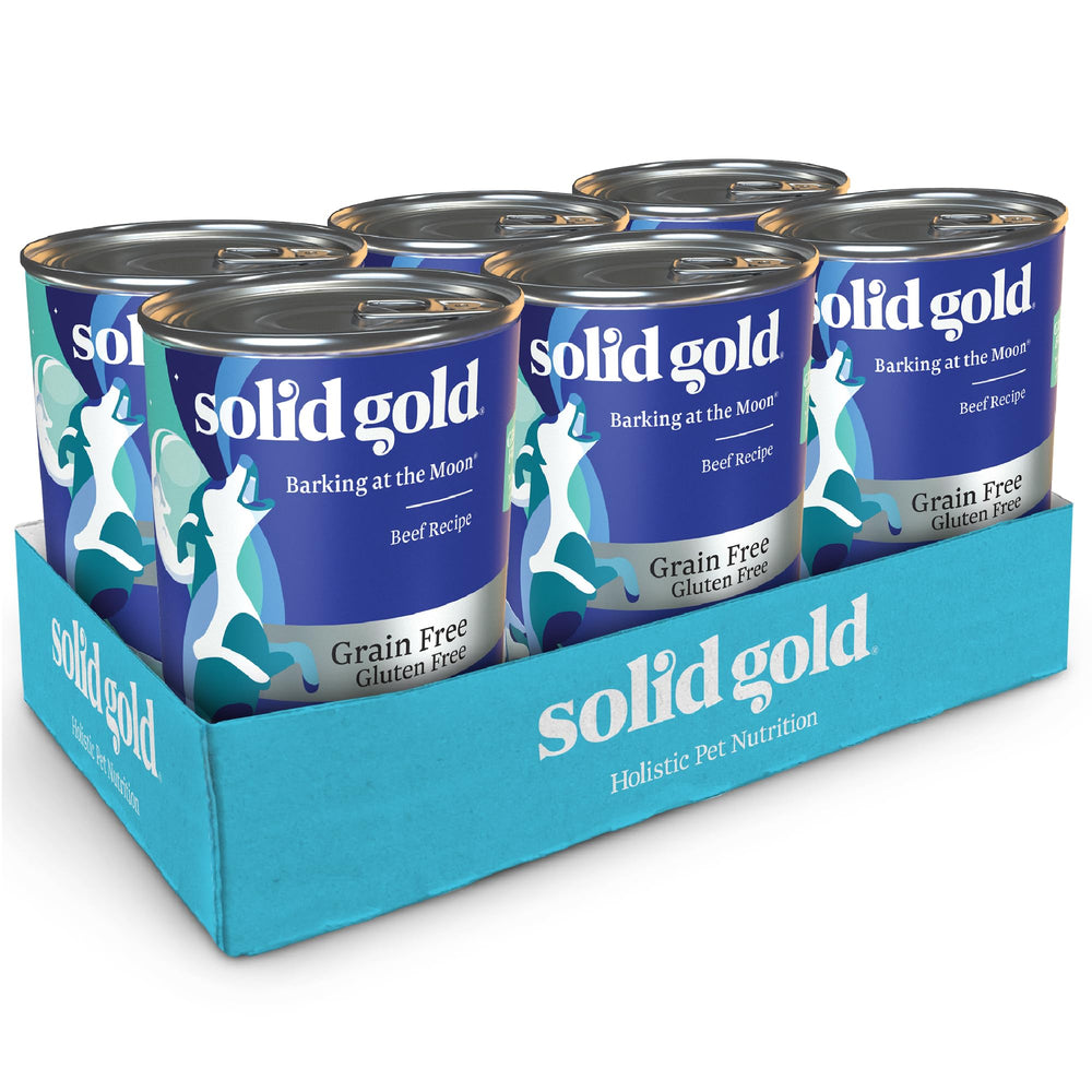 Solid Gold high-protein wet dog food beef cans 13oz fuel active dogs.