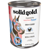 Solid Gold Hund-N-Flocken canned dog food with real chicken offers a protein-rich meal option.