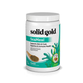 Solid Gold SeaMeal powder bottle for pets boosts skin and coat health.