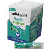 Solid Gold SeaMeal Squeezes chicken treat pouch shows convenient feeding with seaweed benefits.