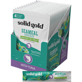 Solid Gold SeaMeal Squeeze Tuna Treat Pouch ready to feed cats; supports digestion and coat health.