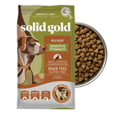 Solid Gold Sensitive Stomach dog food with quail in a bowl supports gentle digestion