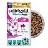 Solid Gold Toy & Small Breed Bison bag shows lean muscle support from real protein