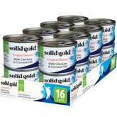 Solid Gold Tropical Blendz packaging shows real chicken and coconut oil for healthy skin