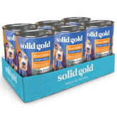 Solid Gold weight-management wet dog food packaging; easy-to-portion cans for controlled feeding.