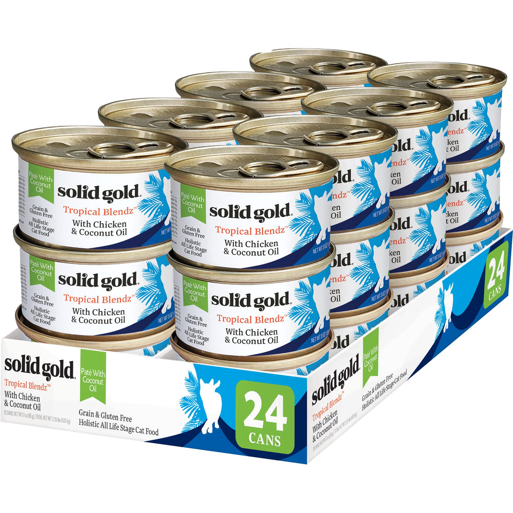 Solid Gold wet cat food pate coconut oil with real chicken for healthy energy.