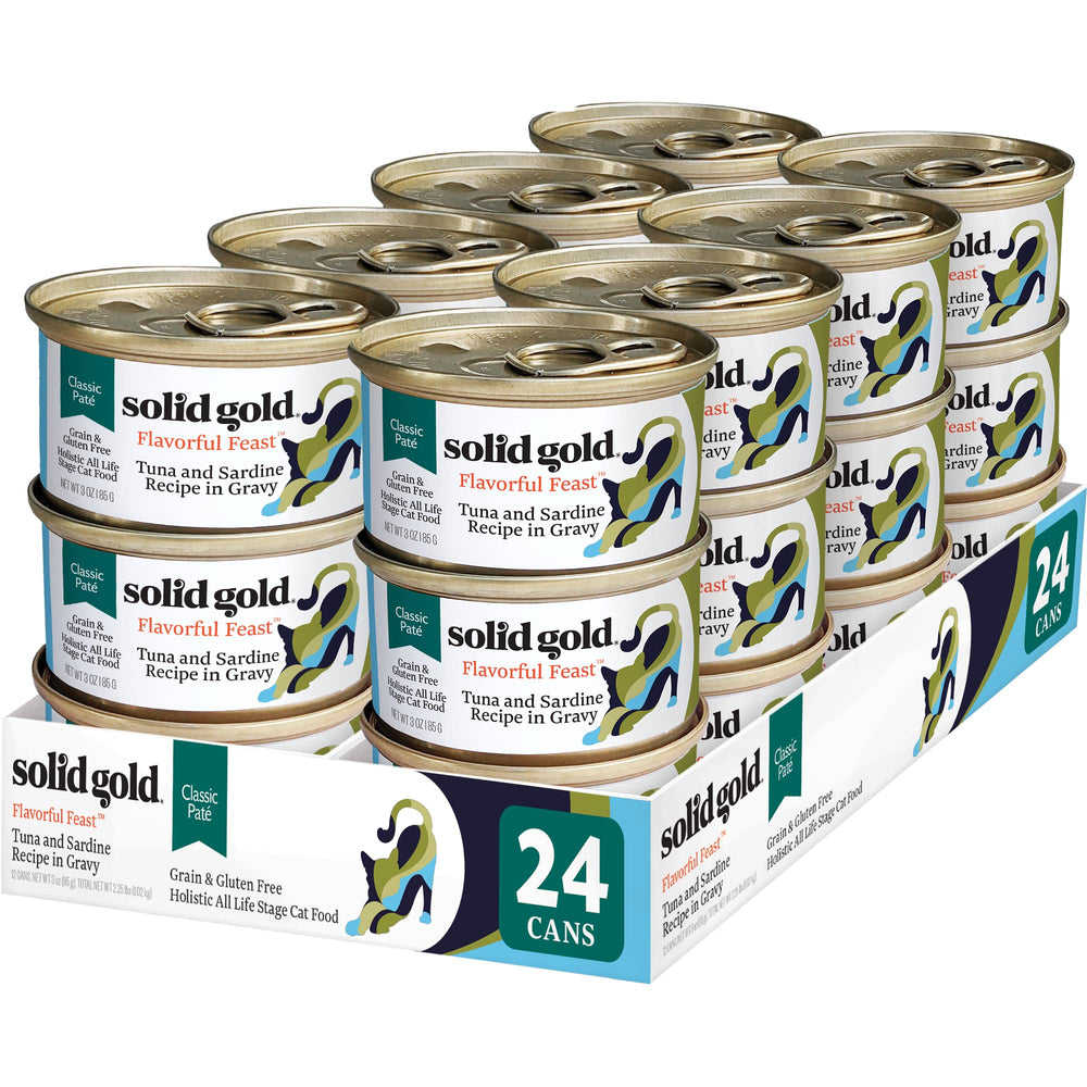 Solid Gold Wet Cat Food Pate with tuna and sardine in a bowl for appetizing meals