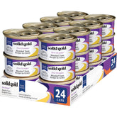 Solid Gold wet cat food shreds in gravy tuna can offers protein-rich meal.
