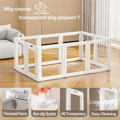 SOLOWINNER clear playpen close-up showing suction cups protecting floors.