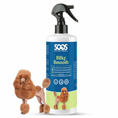 SOOS Pet Silky Smooth bottle close-up highlighting natural conditioning for gentle grooming.
