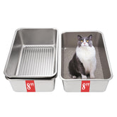Sorstrem 8-inch sifting cat litter box side view showing durable stainless steel for long-term use