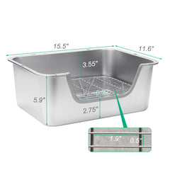 Sorstrem stainless steel sifting litter box rabbit side view with detachable hooks for stable cage setup