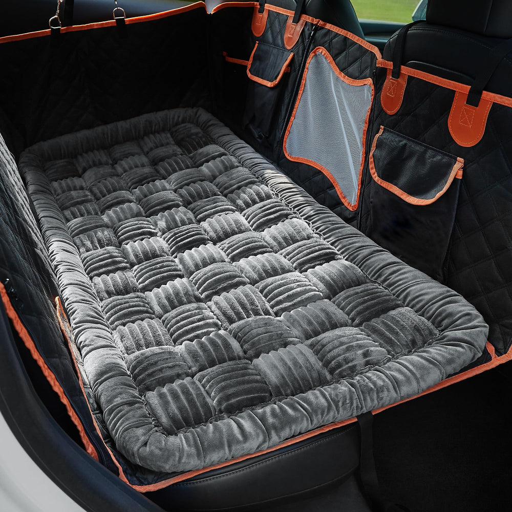 Soulbond backseat pet bed mat fabric close-up showing plush surface for cozy car rides