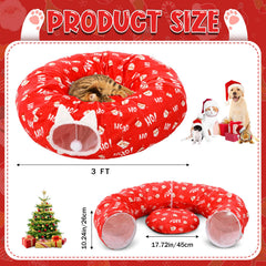 Soulchen Christmas cat tunnel bed side view emphasizes plush lining for warmth