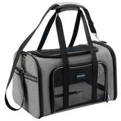 Soundy dog carrier under-seat profile for airline travel and easy access.