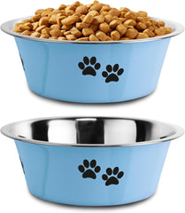 SOUXU stainless steel dog bowl blue close-up with durable non-slip design.
