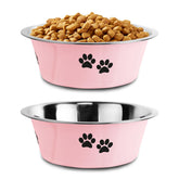 SOUXU pink stainless steel dog bowl side view shows durable construction for reliable mealtimes.
