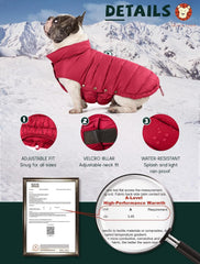 Space Lion dog puffer jacket neck collar demonstrates adjustable fit for thick or slender necks