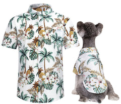 Spajoy Hawaii dog shirt front view in bright floral design for sunny outings.
