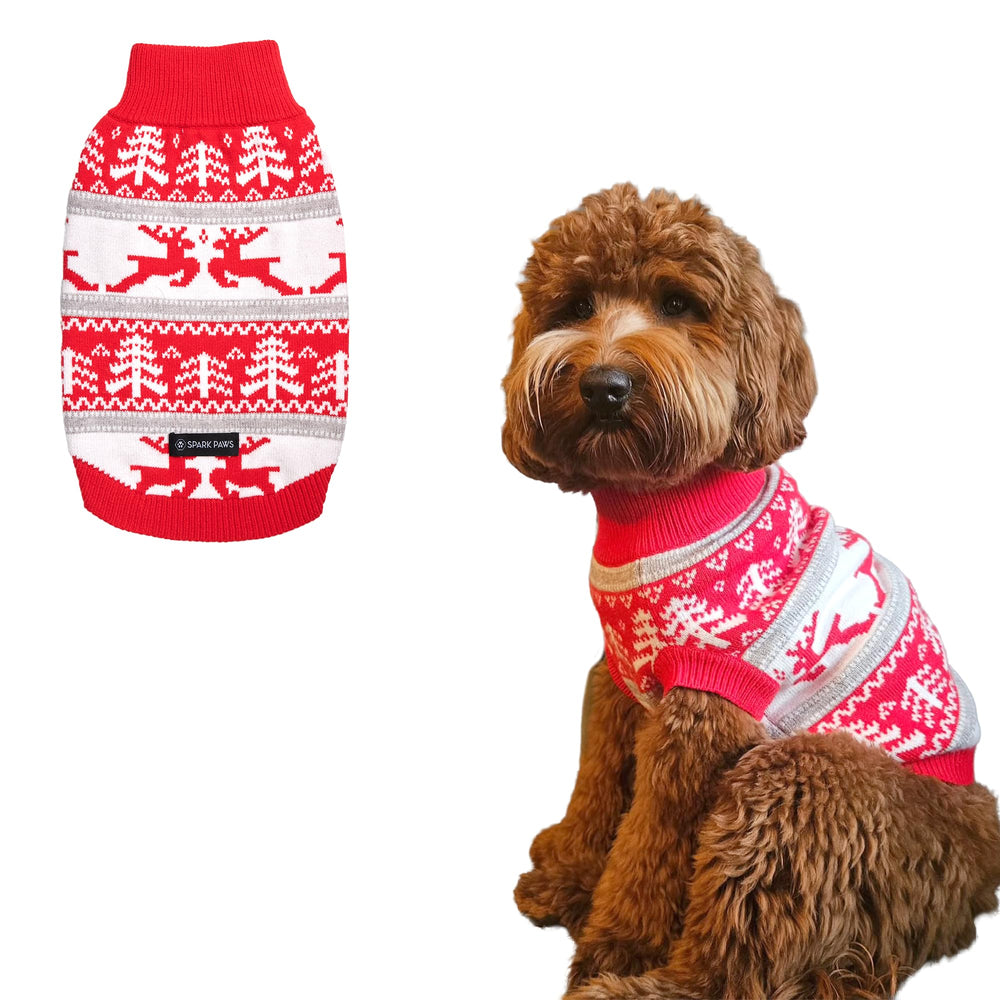 Spark Paws Christmas Dog Sweater in winter wonderland keeps your pup warm on chilly walks