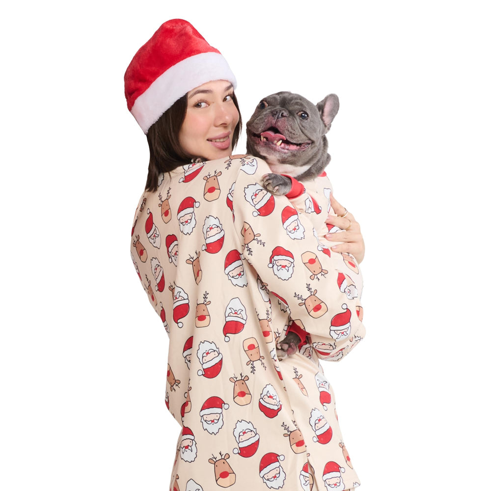 Spark Paws Christmas matching dog-owner pajama top front view showcases festive design for family photos