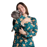 Spark Paws Christmas matching dog owner pajama top with gingerbread-man print for cozy nights.