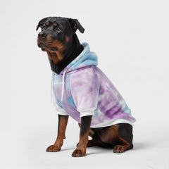 Spark Paws dog hoodie in 90s retro sky dye front view with cozy fleece interior.