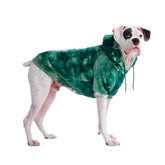 Spark Paws dog hoodie green skydye front view shows versatile butter stretch fabric.