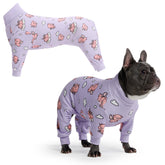 Spark Paws dog pajama front view in purple XL showing snug fit for calm nights