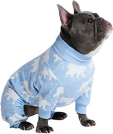 Spark Paws dog pajama front view shows ultra-soft 4-way stretch for all-day comfort.