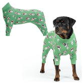 Spark Paws dog pajama front view showcases 4-way stretch for flexible movement.