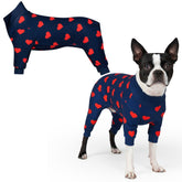Spark Paws Hearts dog pajama front view with all-breed comfort and stretch.