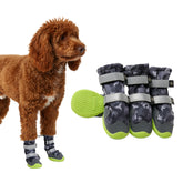 Spark Paws dog shoes in gray camo with secure straps for all-terrain hiking