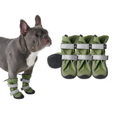 Spark Paws dog shoes pack green on shelf showing all-terrain paw protection.