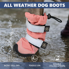 Spark Paws dog shoes pink reflective straps highlight visibility during dawn or dusk walks.