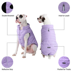 Spark Paws dog winter jacket leash-hole feature enabling easy harnessed walks