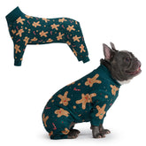 Spark Paws Gingerbread Man dog pajama front view shows festive comfort and 4-way stretch