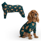 Spark Paws Gingerbread Man pajama front view shows ultra-soft 4-way stretch for comfy wear