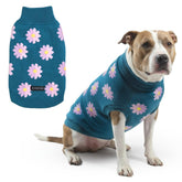 Spark Paws Knit Dog Sweater front view with flower pattern provides cozy warmth for winter walks