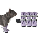 Spark Paws lilac dog shoes side view with secure fit for walks.