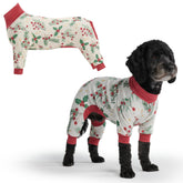 Spark Paws Mistletoe dog pajama front view showing cozy fit and festive styling