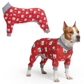 Spark Paws Polar Bear dog pajama front view showcases 4-way stretch for flexible movement.