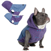 Spark Paws reversible fleece dog jacket front view in purple for cozy warmth on walks.