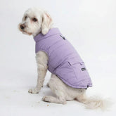 Spark Paws lilac winter jacket on dog shown front view highlighting warmth and fit