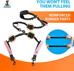 SparklyPets no-tangle-swivel keeps two dogs moving freely without leash tangles.