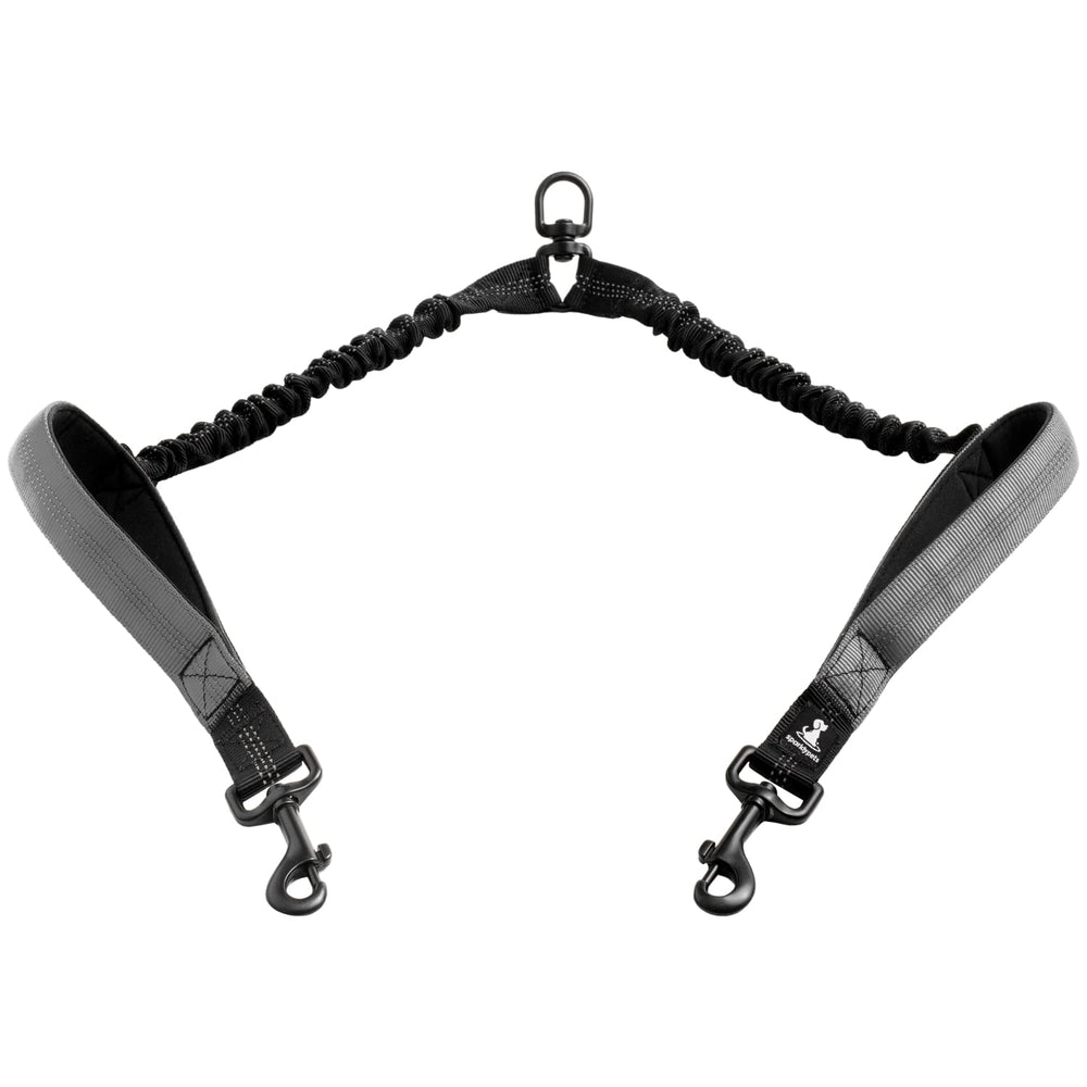 SparklyPets two-dog leash coupler gray keeps two dogs walking calmly and aligned.