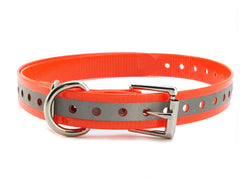 Sparky Pet Co replacement strap laid flat in orange for easy inspection and fit.